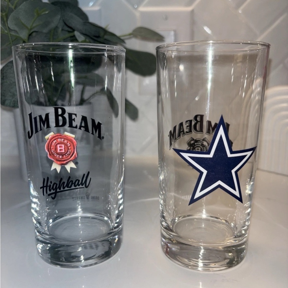 Lot of 2  JIM BEAM Glasses- Highball/Dallas Cowboys